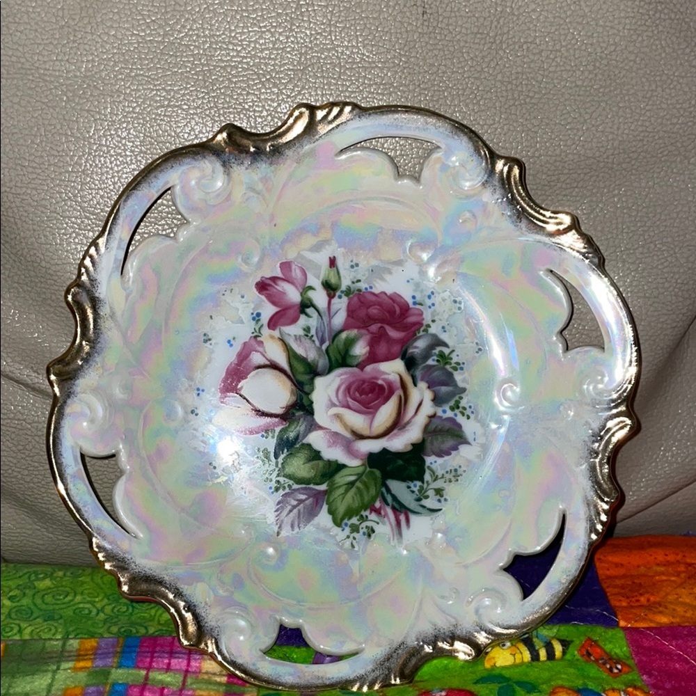 Vintage 1950’s TRIMONT WARE Floral Decorative Plate with Gold Accents.